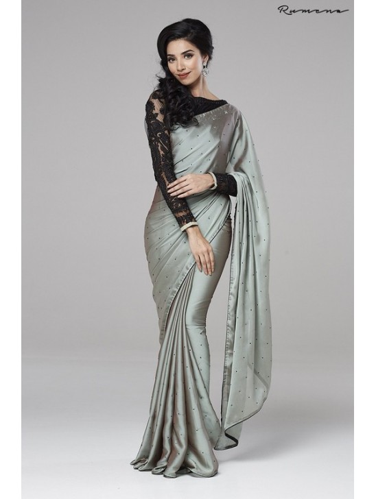 ZACS-707 GREY AND BLACK READY MADE PARTY WEAR SAREE