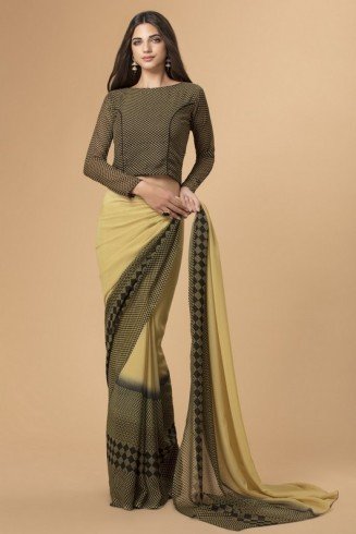 ZACS-723 LEMON COLOUR PRINTED GEORGETTE CASUAL SAREE