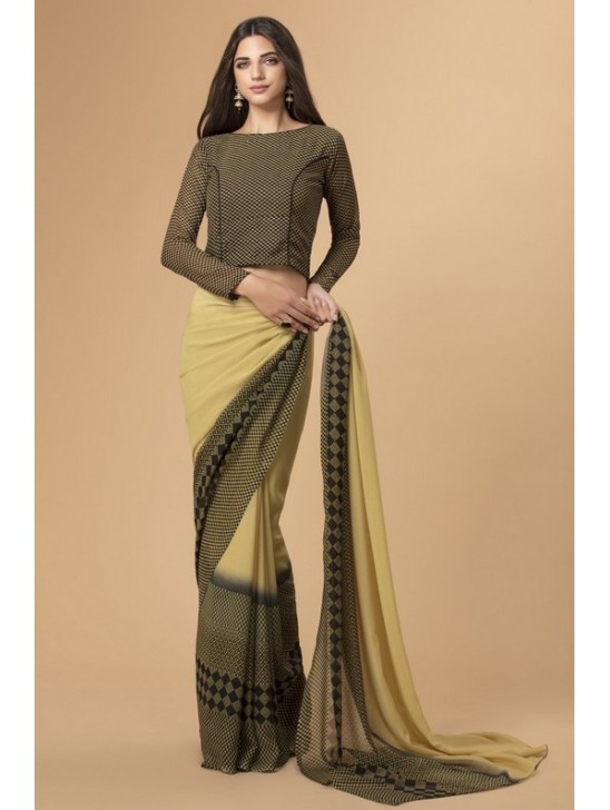 ZACS-723 LEMON COLOUR PRINTED GEORGETTE CASUAL SAREE