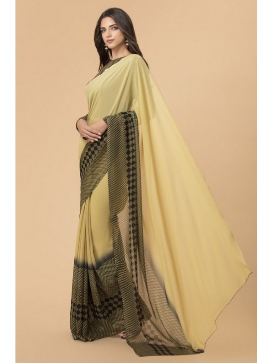 ZACS-723 LEMON COLOUR PRINTED GEORGETTE CASUAL SAREE