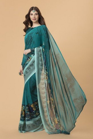 RAMA GREEN BOLD PRINTED SAREE