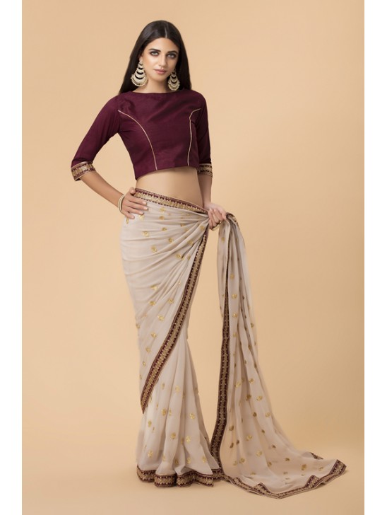 ZACS-51 BEIGE MAROON DESIGNER PARTY SARI