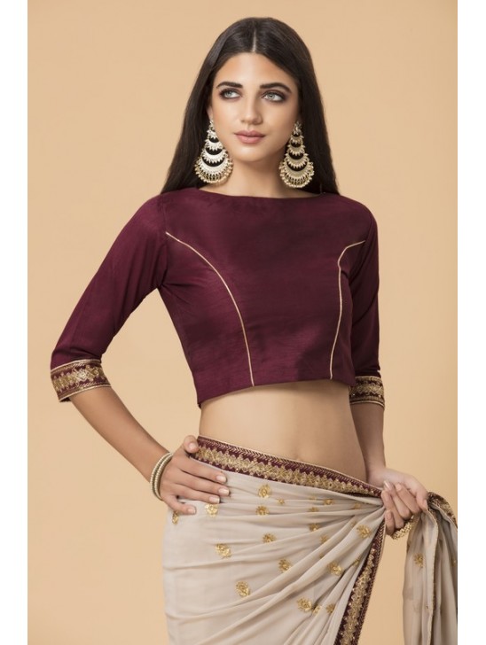 ZACS-51 BEIGE MAROON DESIGNER PARTY SARI