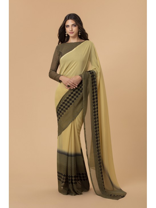 ZACS-723 LEMON COLOUR PRINTED GEORGETTE CASUAL SAREE