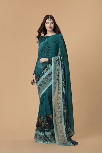 RAMA GREEN BOLD PRINTED SAREE