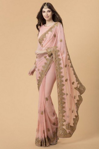 ZACS-733 PEACH INDIAN WEDDING & BRIDESMAID SAREE