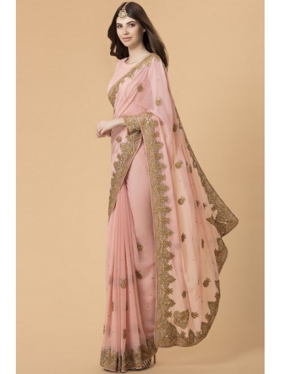 ZACS-733 PEACH INDIAN WEDDING & BRIDESMAID SAREE