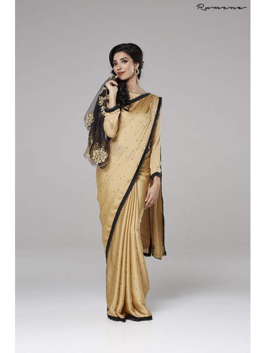 ZACS-728 BEIGE INDIAN WEDDING WEAR READY MADE CAPE STYLE SAREE