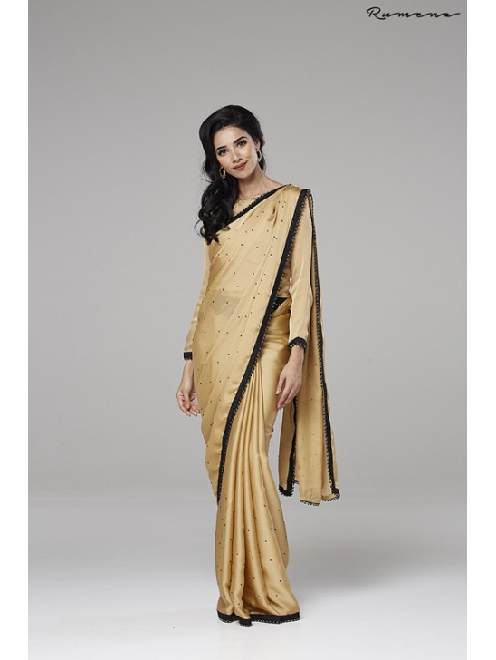 ZACS-728 BEIGE INDIAN WEDDING WEAR READY MADE CAPE STYLE SAREE