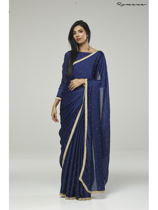 ZACS-729 NAVY BLUE CHIFFON CAPE STYLE DESIGNER SAREE