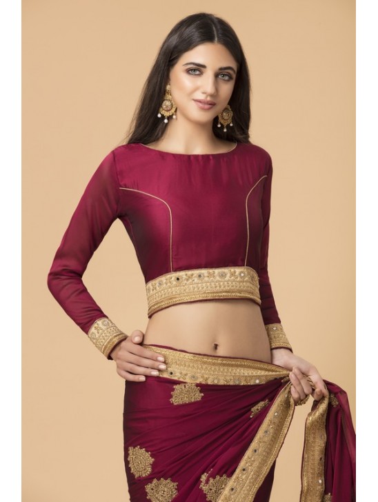 MAROON GEORGETTE SAREE WITH RICH GOLD BORDER