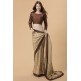 ZACS-726 BEIGE AND BROWN BANARSI SILK INDIAN WEDDING SAREE