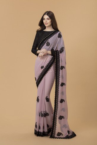 ZACS-730 MAUVE AND BLACK BLOUSE READY MADE EVENING SAREE