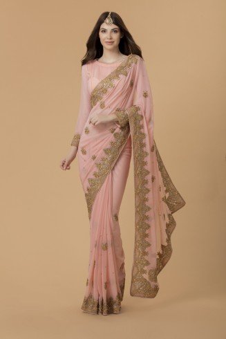 ZACS-733 PEACH INDIAN WEDDING & BRIDESMAID SAREE