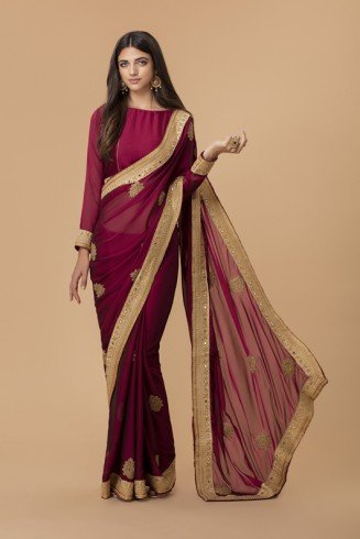 MAROON GEORGETTE SAREE WITH RICH GOLD BORDER