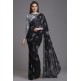 ZACS-561 BLACK AND GREY INDIAN FLORAL PRINTED EVENING WEAR SAREE