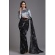 ZACS-561 BLACK AND GREY INDIAN FLORAL PRINTED EVENING WEAR SAREE