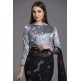 ZACS-561 BLACK AND GREY INDIAN FLORAL PRINTED EVENING WEAR SAREE