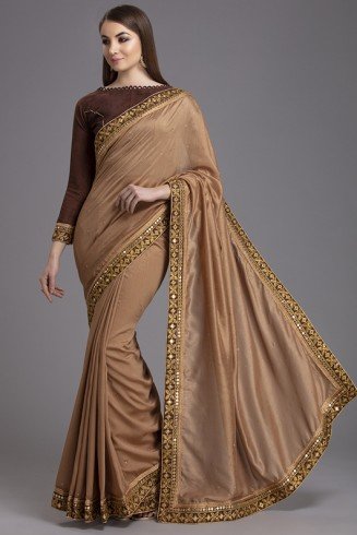 ZACS-772 BROWN GEORGETTE PARTY WEAR INDIAN READYMADE SAREE