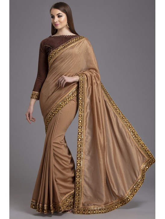 ZACS-772 BROWN GEORGETTE PARTY WEAR INDIAN READYMADE SAREE