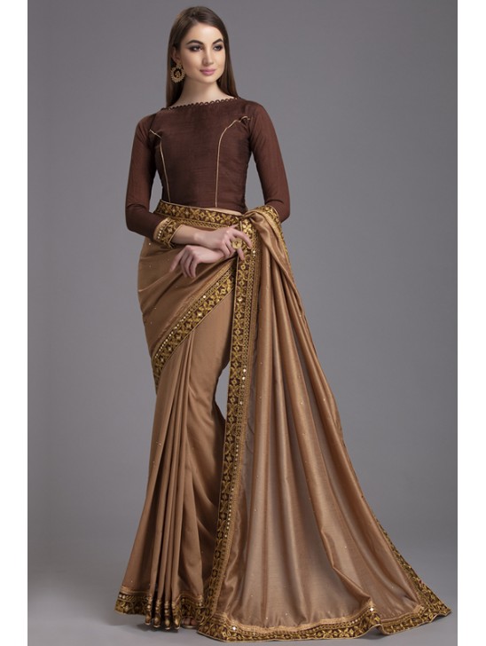 ZACS-772 BROWN GEORGETTE PARTY WEAR INDIAN READYMADE SAREE