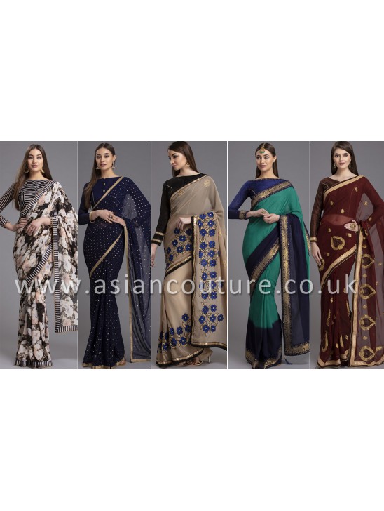 INDIAN DESIGNER SAREES UK IN GOLD, BLUE, GREEN AND FLORAL COLOURS