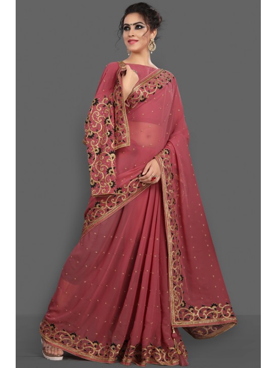 ROSE PINK JACKET STYLE DESIGNER WEDDING SAREE