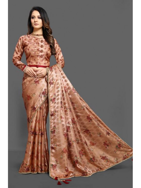 ZAC20-15 PEACH DIGITAL PRINTED FESTIVE EID SAREE