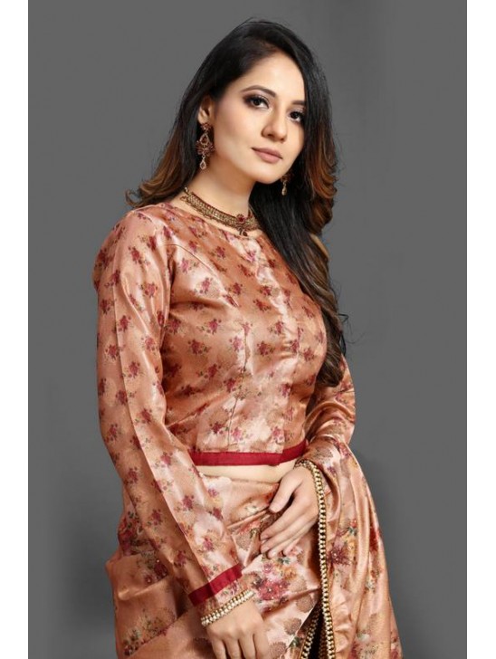 ZAC20-15 PEACH DIGITAL PRINTED FESTIVE EID SAREE