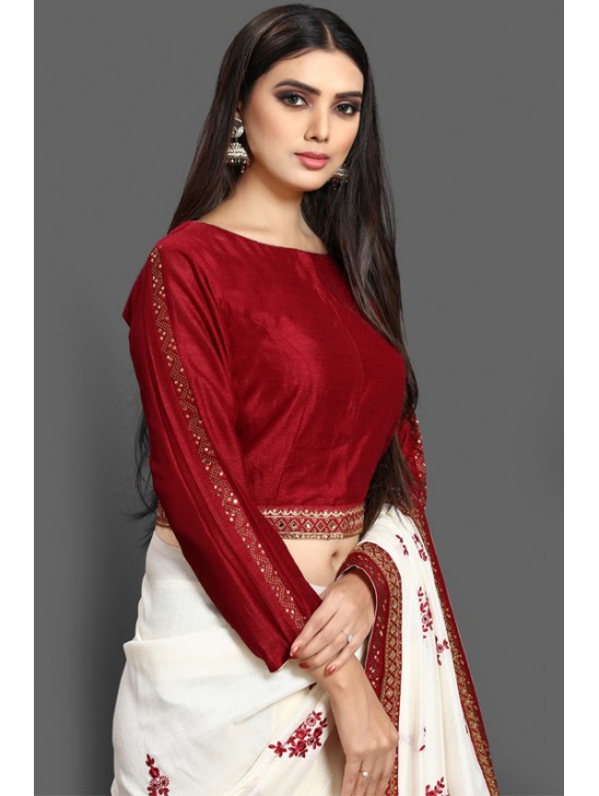 FLAMED SCARLET & OFFWHITE DESIGNER PARTY SAREE