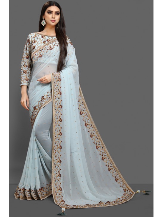 SKY BLUE BOLLYWOOD DESI STYLE SAREE