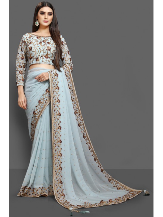 SKY BLUE BOLLYWOOD DESI STYLE SAREE