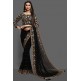 ZAC20-09 BLACK EVENING WEAR DRAPE EMBROIDERED BLOUSE SAREE