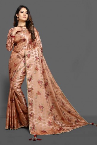 ZAC20-15 PEACH DIGITAL PRINTED FESTIVE EID SAREE