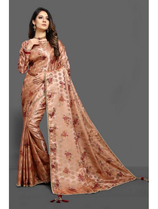 ZAC20-15 PEACH DIGITAL PRINTED FESTIVE EID SAREE