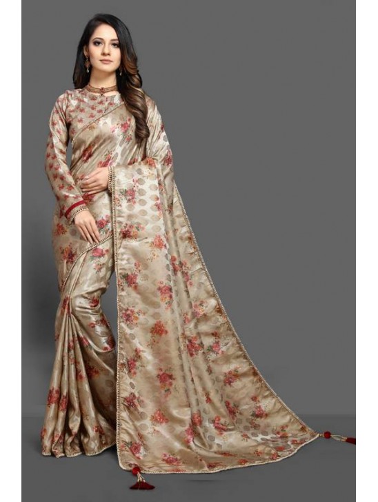 MEHNDI GOLD DIGITAL PRINTED JACQUARD WEDDING WEAR SAREE