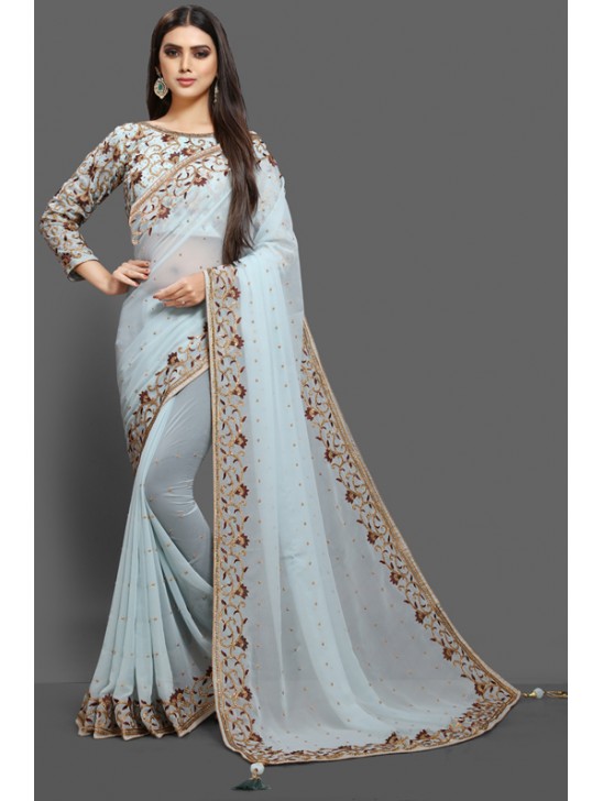 SKY BLUE BOLLYWOOD DESI STYLE SAREE