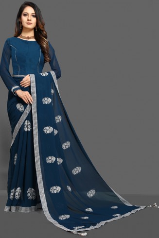 ZAC20-22 CLASSIC BLUE INDIAN PARTY WEAR SAREE