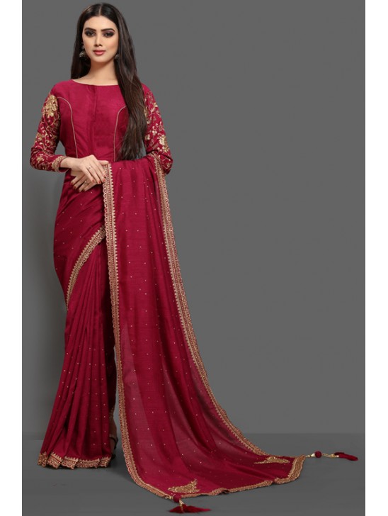 ZAC20-19 PINK INDIAN PARTY WEAR READYMADE SAREE