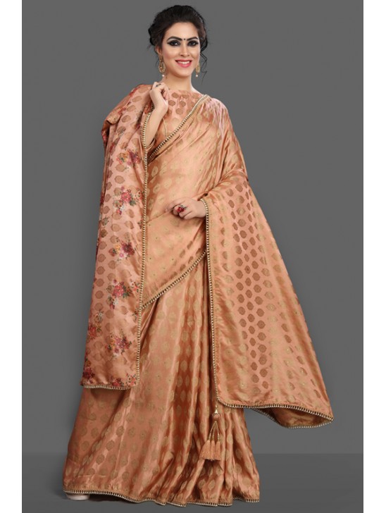 ORANGE PEEL INDIAN JACKET STYLE ETHNIC WEAR SAREE