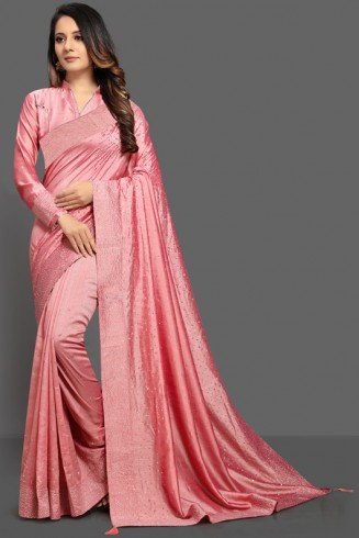 ZAC20-27 ROSE PINK INDIAN ETHNIC PARTY WEAR SAREE