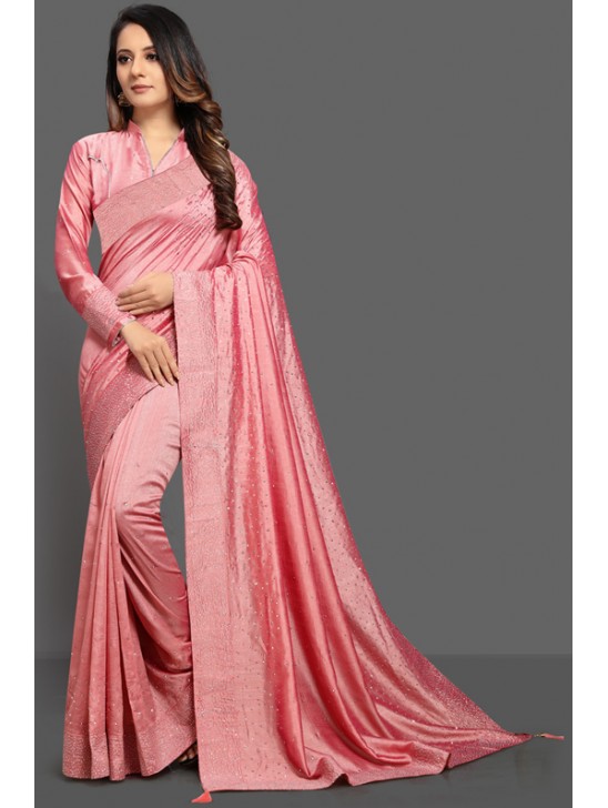 ZAC20-27 ROSE PINK INDIAN ETHNIC PARTY WEAR SAREE