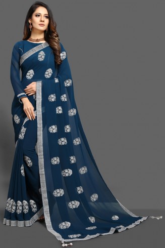 ZAC20-22 CLASSIC BLUE INDIAN PARTY WEAR SAREE