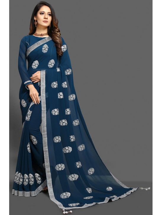 ZAC20-22 CLASSIC BLUE INDIAN PARTY WEAR SAREE