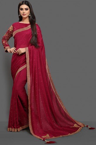 ZAC20-19 PINK INDIAN PARTY WEAR READYMADE SAREE