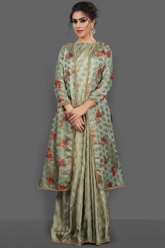 PISTA GREEN NEW STYLE EID FESTIVE SAREE 