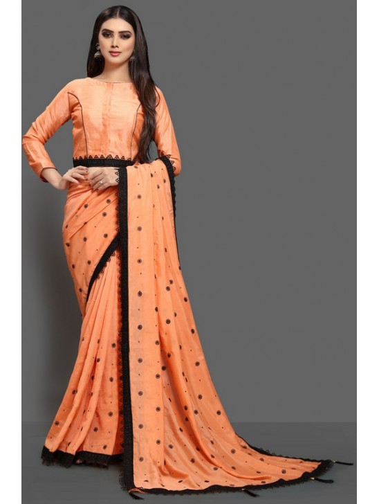 ORANGE PEEL BLACK BORDER READY TO WEAR SAREE