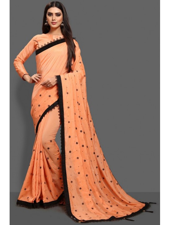 ORANGE PEEL BLACK BORDER READY TO WEAR SAREE