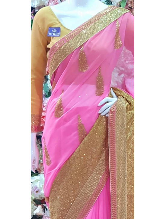 PINK AND GODL CHIFFON GEORGETTE PARTY WEAR SAREE