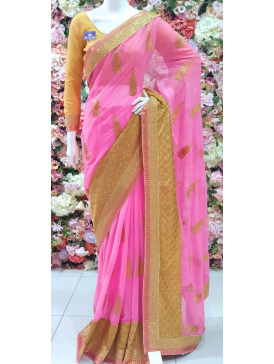 PINK AND GODL CHIFFON GEORGETTE PARTY WEAR SAREE